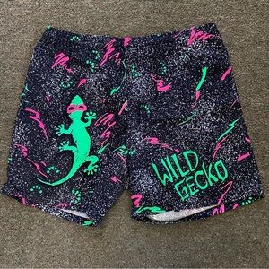 Vintage 90s Run Wild Gecko Hawaii Shorts All Over Print Surf Made USA - XL